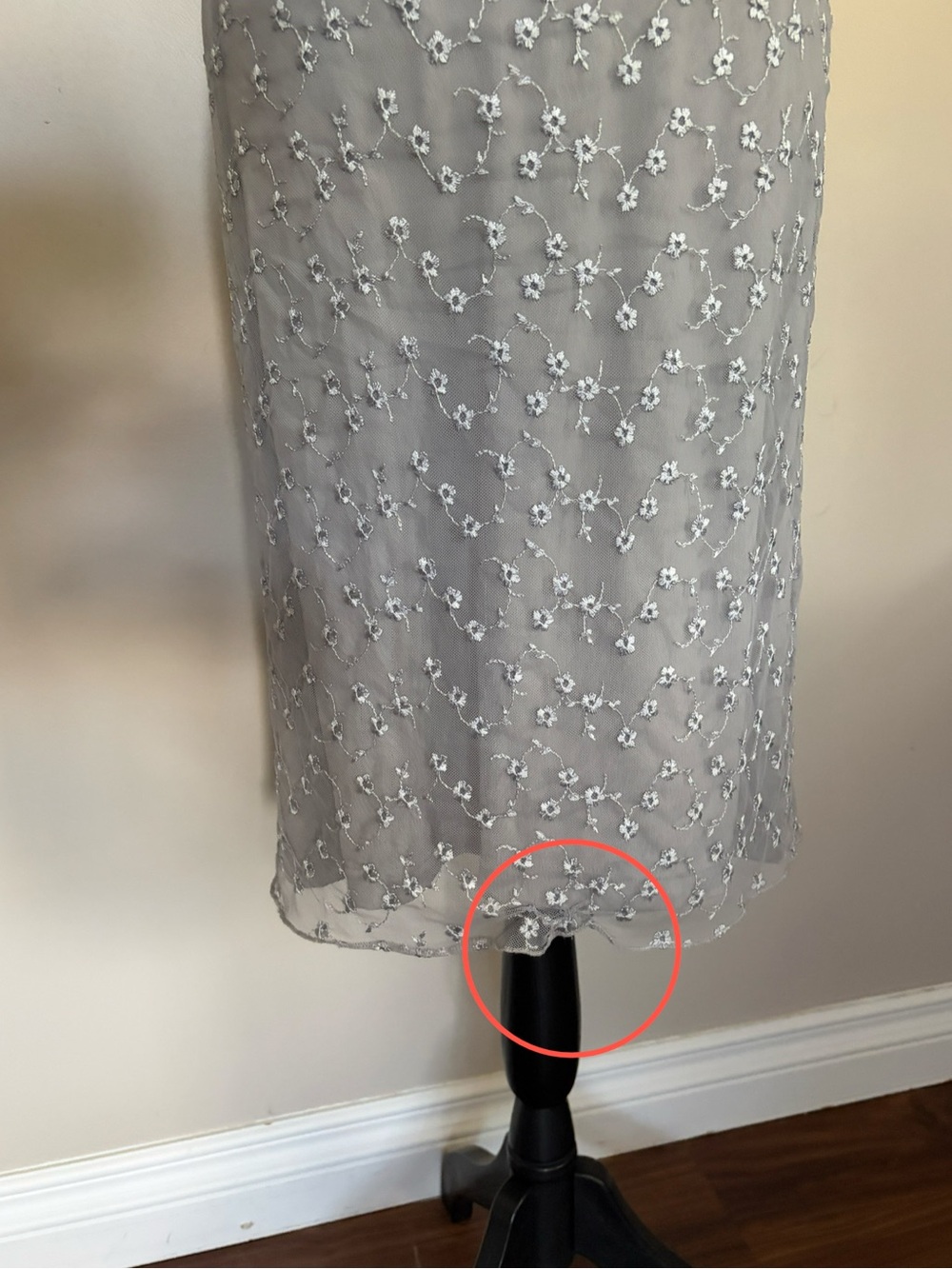 Vintage 90s Romantic Silver Grey Floral Embroidered Sheer Mesh Midi Dress - Picture 12 of 12